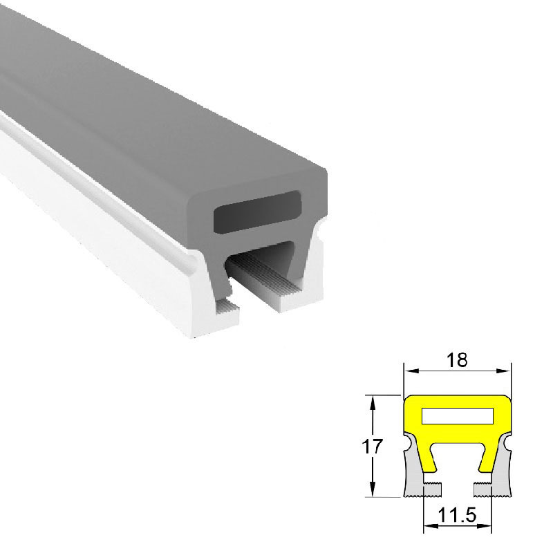 Flexible SIlicone Channel Open Bottom For 10mm LED Strip Light - 18*17mm 180° Three Sides Emitting